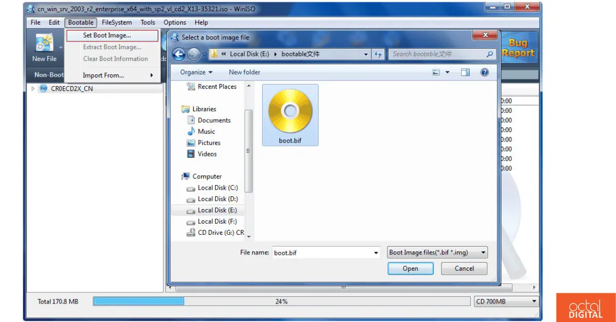 How to open BIN file winISO